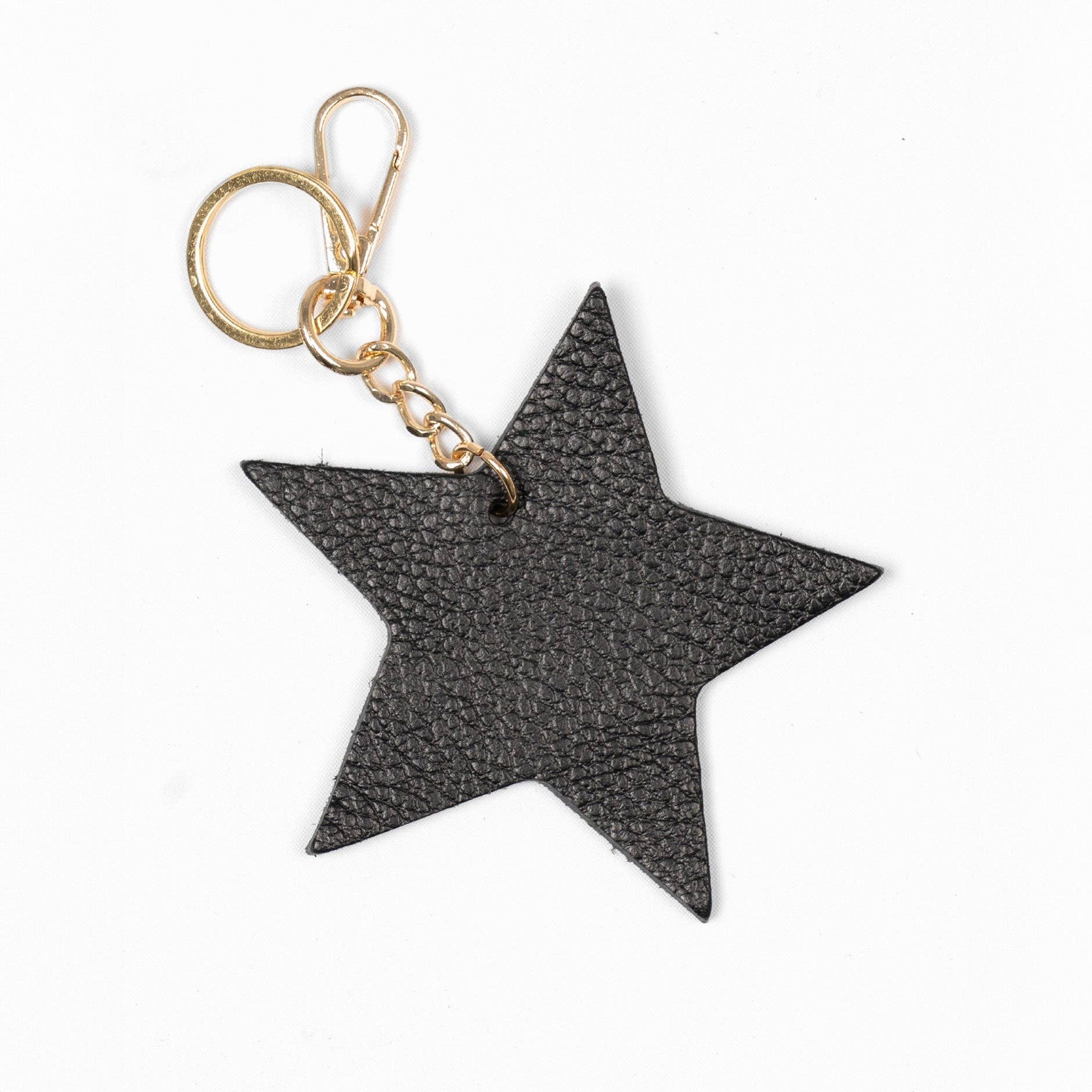 Sarta Pelle – wholesale Keychain – Women's – Delta Black Pebbled Italian Leather Star Keyring0
