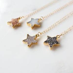 Pure Indigo Design - Vendita all'ingrosso Collana con ciondolo/pendaglio - Celeste Druzy - Collana con stella0