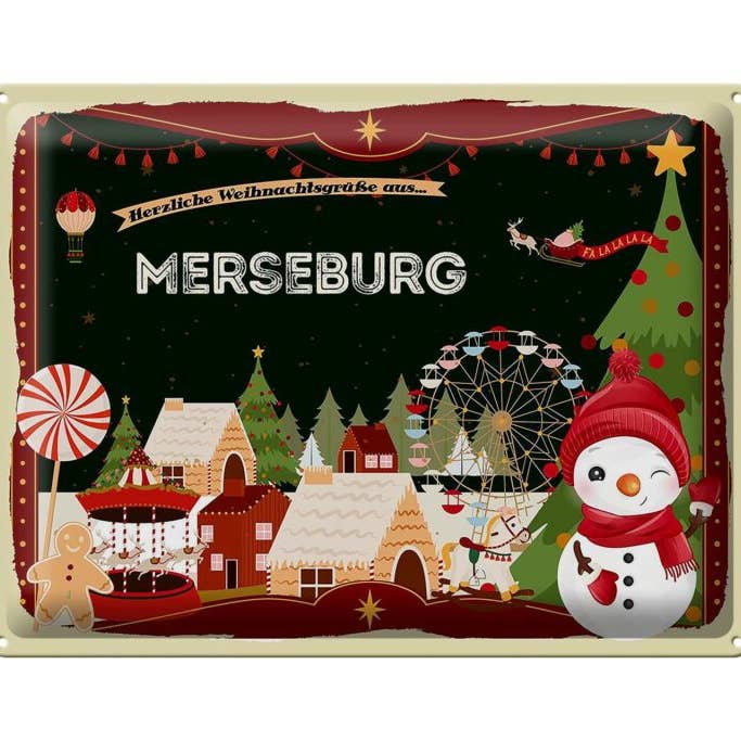 Femer - Wholesale Muurkunst Kerst - Tinnen bord kerstgroeten MERSEBURG cadeau decoratief bord 40x30 cm