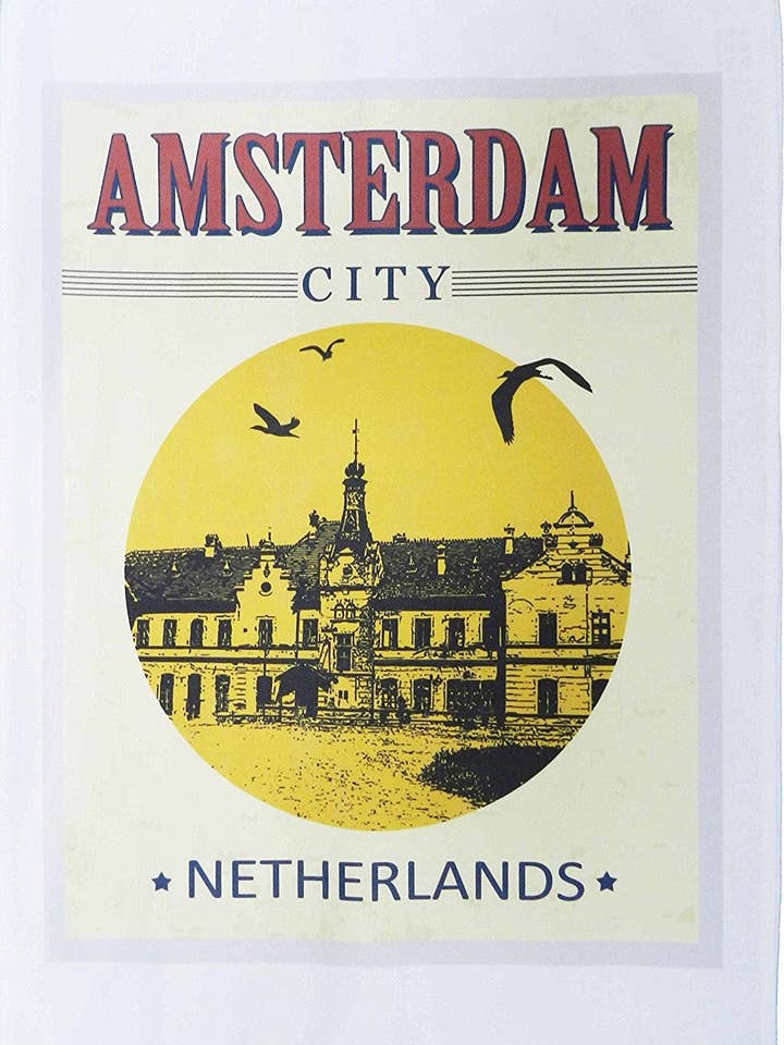 Vintage Style Amsterdam City Poster - Large Cotton Tea Towel for wholesale by Half a Donkey