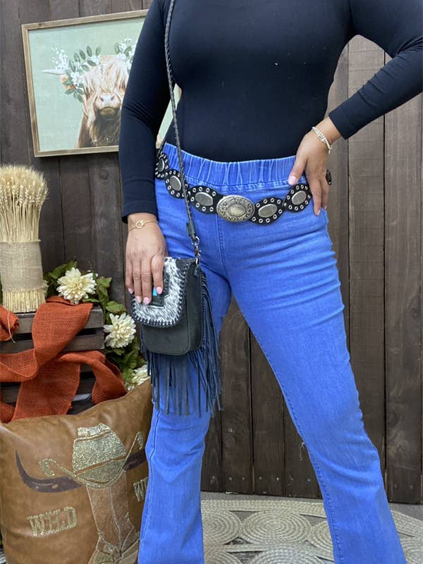 S009 Elastic band waist long straight women blue pants for wholesale by luluclothes