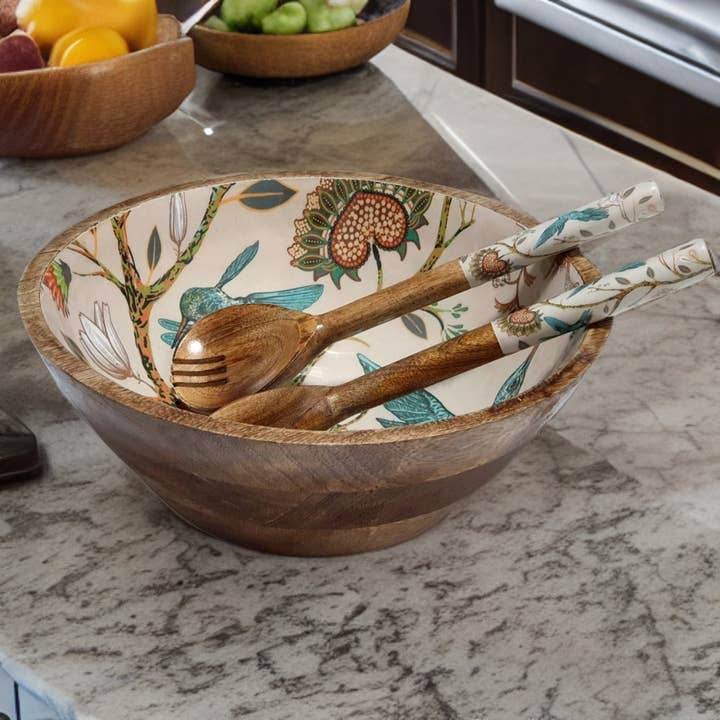 Medium Serving Bowl Set With Spoons Stunning Wood Salad Bowl for wholesale by Hartsmede
