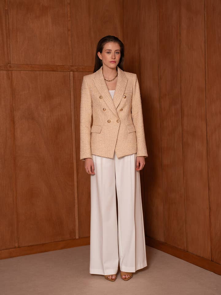 Americana cruzada de tweed texturizado para venta al por mayor de Attentif Paris