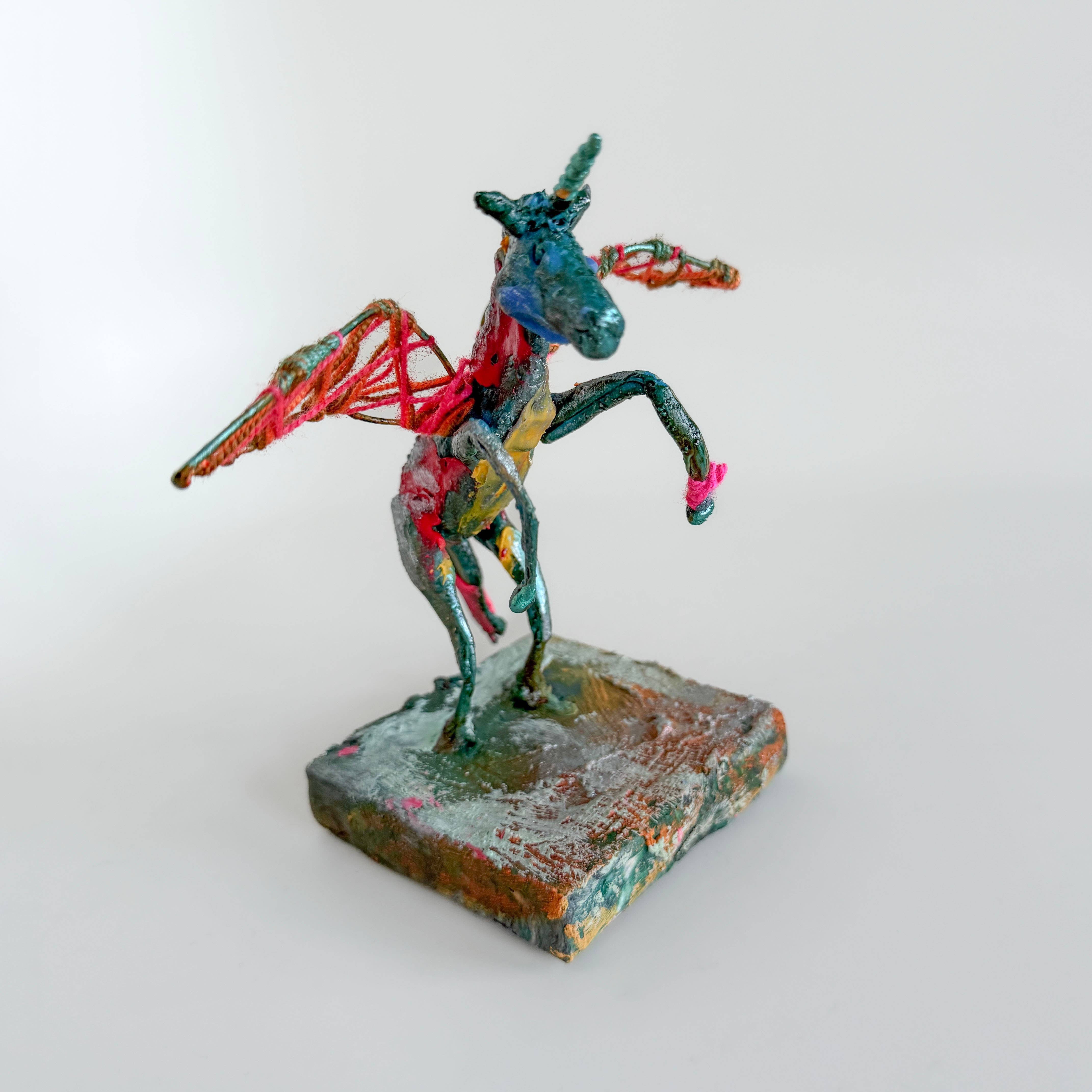 Up-Cycled Sculpture Rainbow Rider - Winged Unicorn for wholesale by Belart Fair Trade