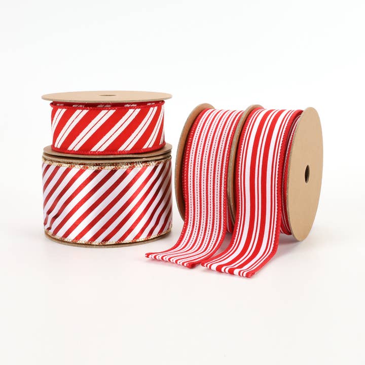 LA Ribbons Wholesale - Wholesale Ribbon - Gift Wrapping - 1 1/2" Wired Ribbon | "Striped" Red/White | 10 Yard Roll
1