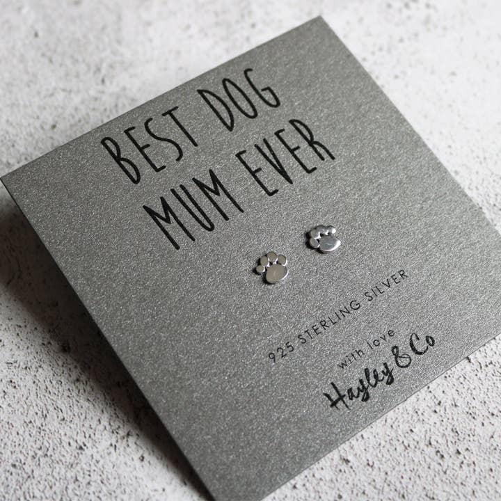 Hayley & Co - Wholesale Stud/Post Earrings - Sterling Silver Earrings Paw Print 'Best Dog Mum'1