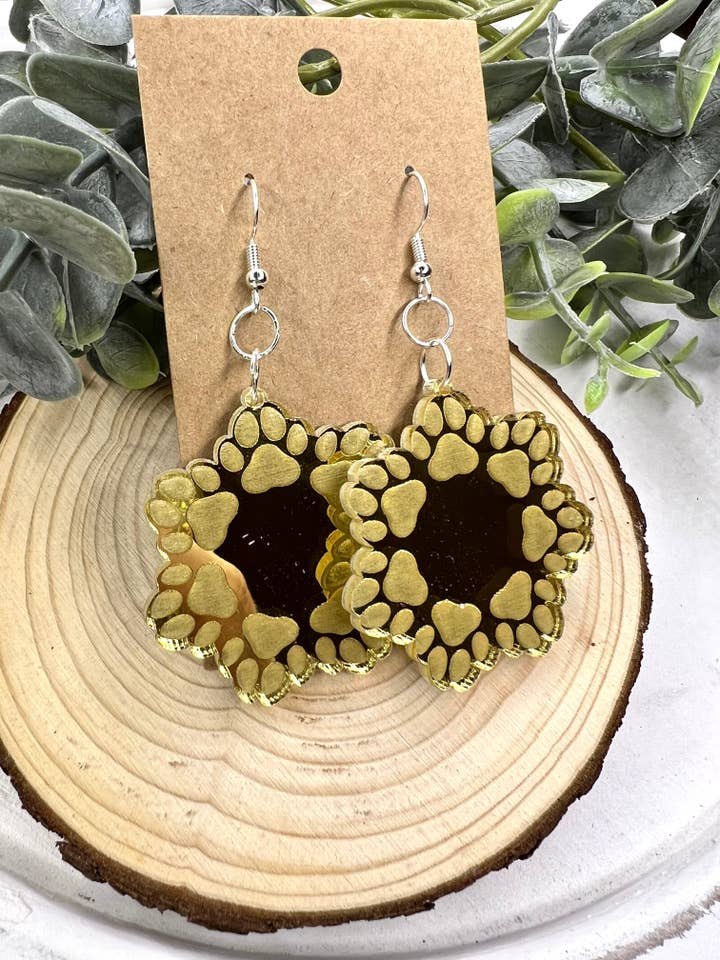Paw Print Mirror Acrylic Earrings for wholesale by Lindsey Lane Wholesale