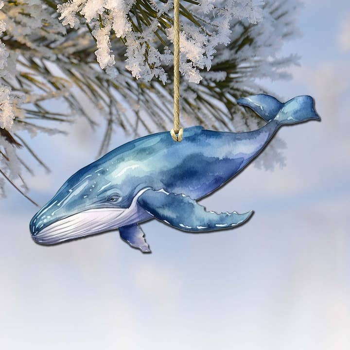 Ornamentos de madeira de baleia-corcunda azul do Alasca por G.Debrekht por atacado de Designocracy