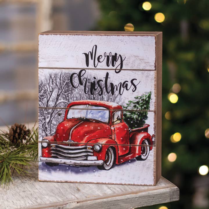 Col House Designs - Wholesale Christmas Decoration - Merry Christmas Red Truck Box Sign1