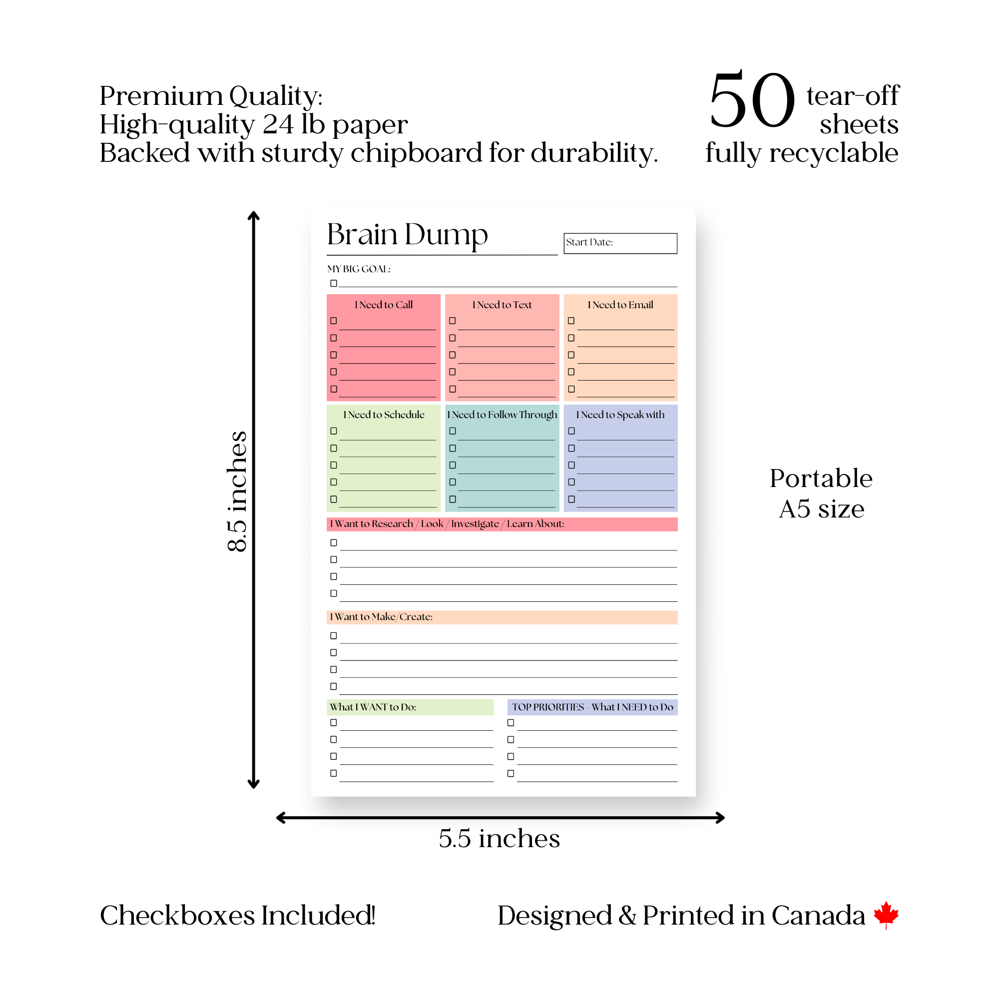 Eleventh and Taylor – wholesale Anteckningsblock – Brain Dump Anteckningsblock: 50-sidig Daglig ADHD-planerare4
