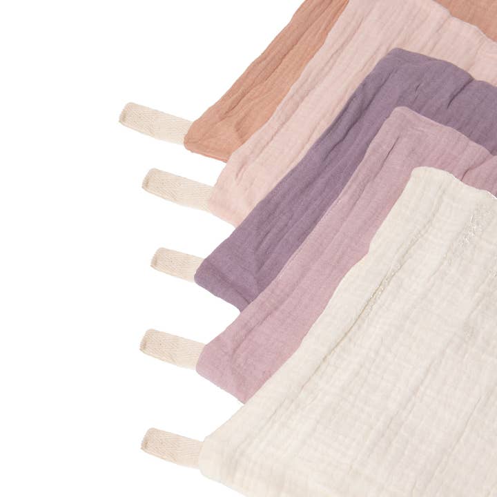 Zoe Sage - Venta al por mayor Paños de lavado - Niños y bebés - Toallitas de muselina orgánica para bebés, paquete de 5, colorete de lavanda