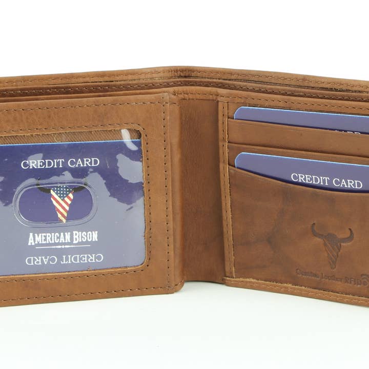 Leather Impressions Inc - Wholesale Wallet - Men's - RFID Bifold w/Center I.D. Flap & Corner Contrast Notch 157156