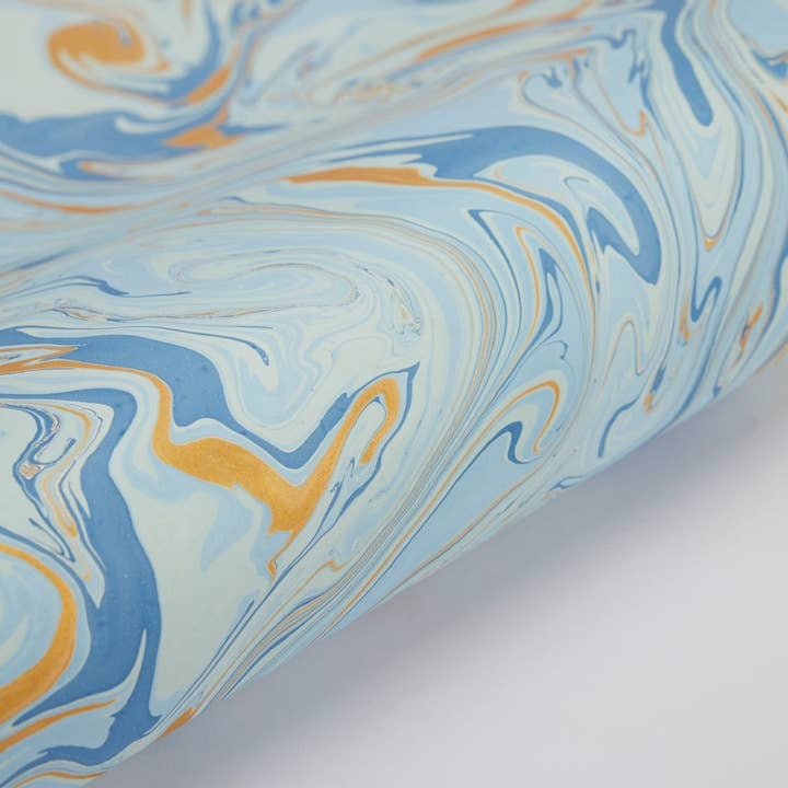 Paper Mirchi - Wholesale Flat Wrap - Hand Marbled Wrapping Paper Sheets - Free Spirit Summer Sky
