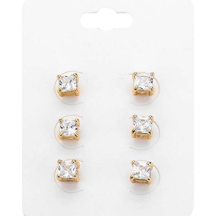 Sensibling Corp. - Wholesale Stud/Post Earrings - 3Pairs - Square Stone Stud Earrings