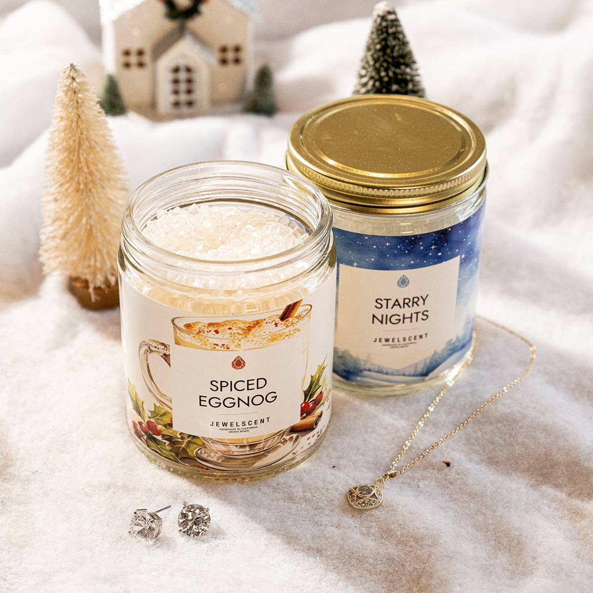 JewelScent - Vente Bougie en bocal - Bijoux au lait de poule épicé et perles aromatiques1