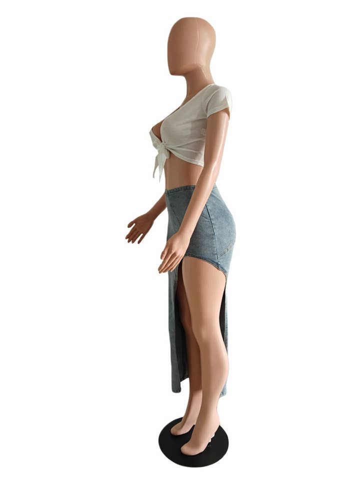 blue Country cowgirl Coachella High slit denim skirt for wholesale on Faire6