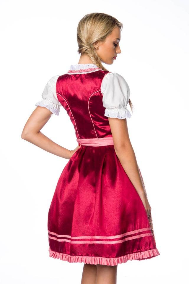 Rose Red Premium Fancy Women's Dirndl Dress with Apron for wholesale on Faire3