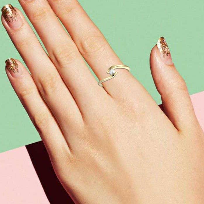 Genevive - Wholesale Band/Stacked Ring - White Genuine Freshwater Pearl Ocean Wave Stacking Ring