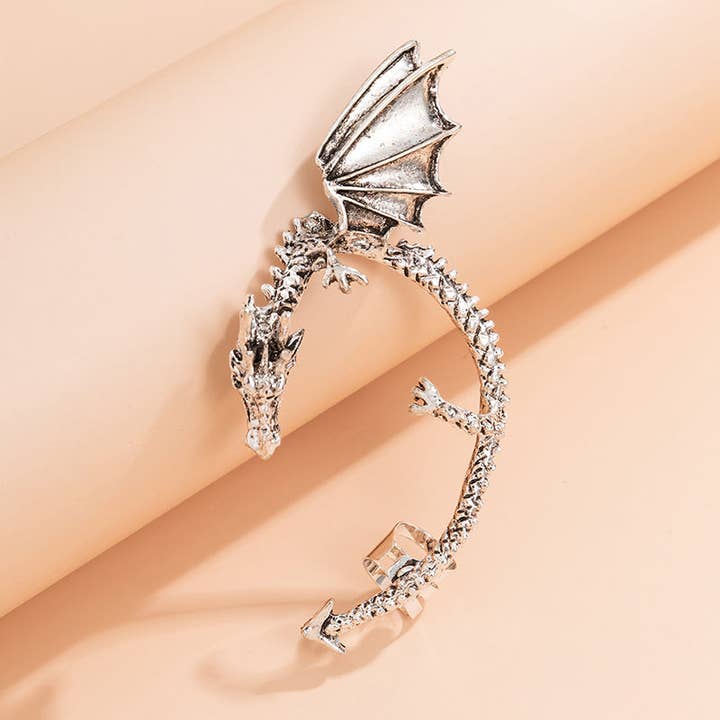Silver Single Dragon Wings Geometric Ear Clips for wholesale on Faire