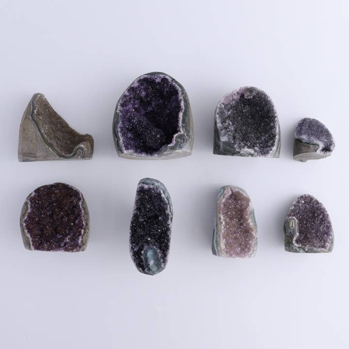 Uruguay Amethyst Cut Base Set of 8 for wholesale by Mi Esperanza Minerals
