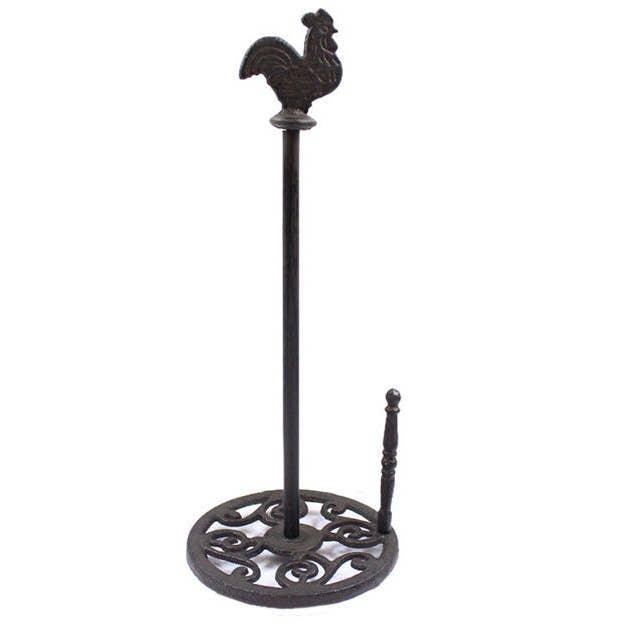 Cast Iron Rooster Paper Towel Holder 15" for wholesale by Hampton Ironworks