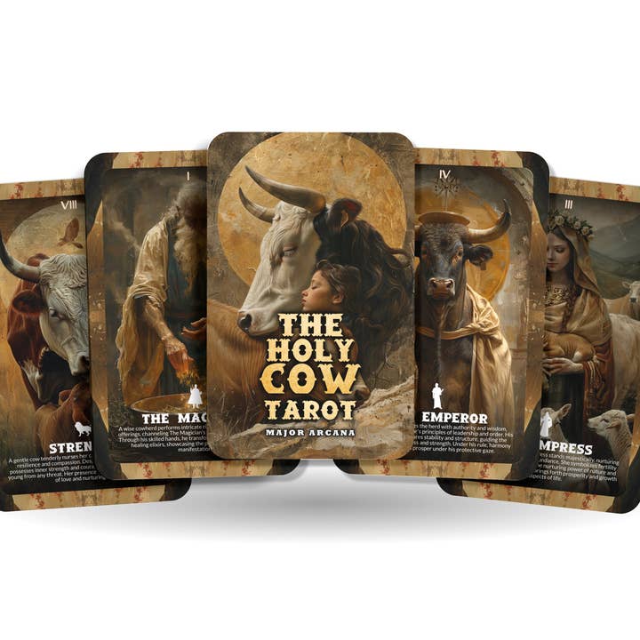 Le Saint Tarot de la Vache - 22 Arcanes Majeurs - Un voyage spirituel unique - Vénérer la vache sacrée et sa signification spirituelle. pour la vente par Ibiza Tarot USA