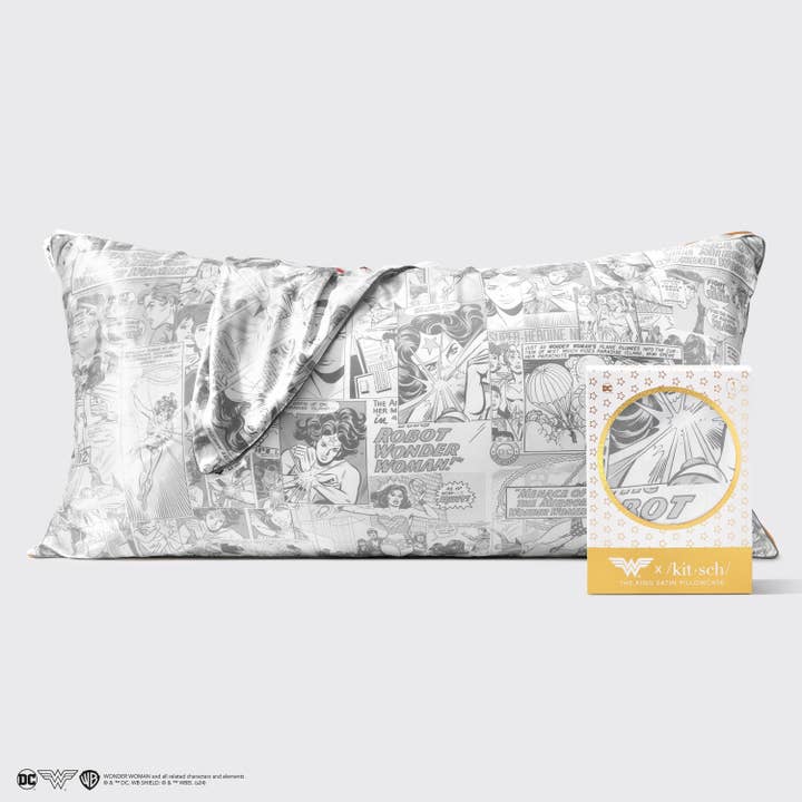 KITSCH - Wholesale Silk/Microfiber Haircare - Wonder Woman x kitsch King Satin Pillowcase- Comic Print
