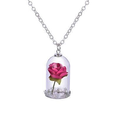 Beauty and Beast Inspired Red Rose in Dome Pendant Necklace for wholesale by My Wholesale Warehouse