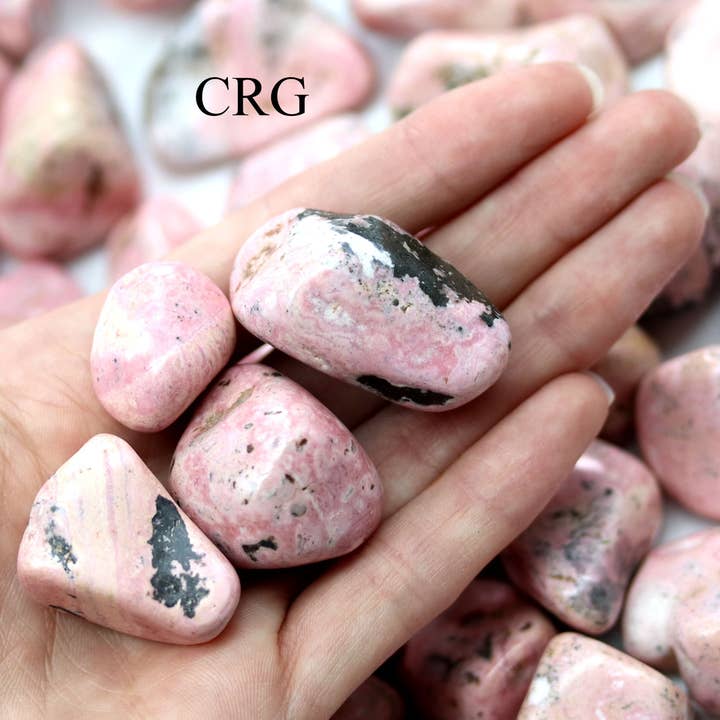 1 LB. LOT - Peru Rhodonite Tumbled / 20-35 MM AVG for wholesale by Crystal River Gems LLC