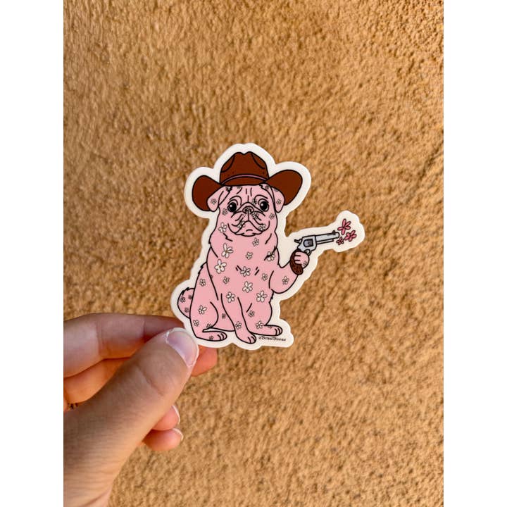 Bernal Blooms - Wholesale Sticker - Pug Sticker, Pug Lover, Pug Cowboy, Pug Funny2