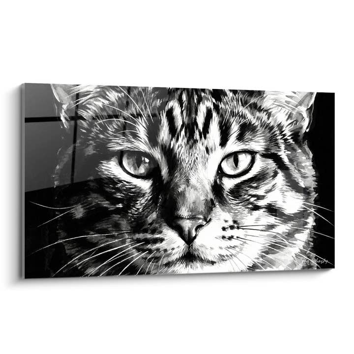 Schwarz-Weiß-Porträt eines Katzenbildes - Durchdringender Blick - American Bobtail Edition für den Großhandel von Walensky