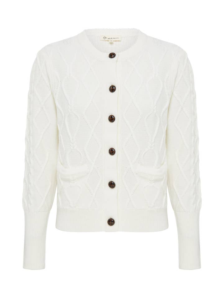 Cream HEART CABLE CARDI for wholesale on Faire3