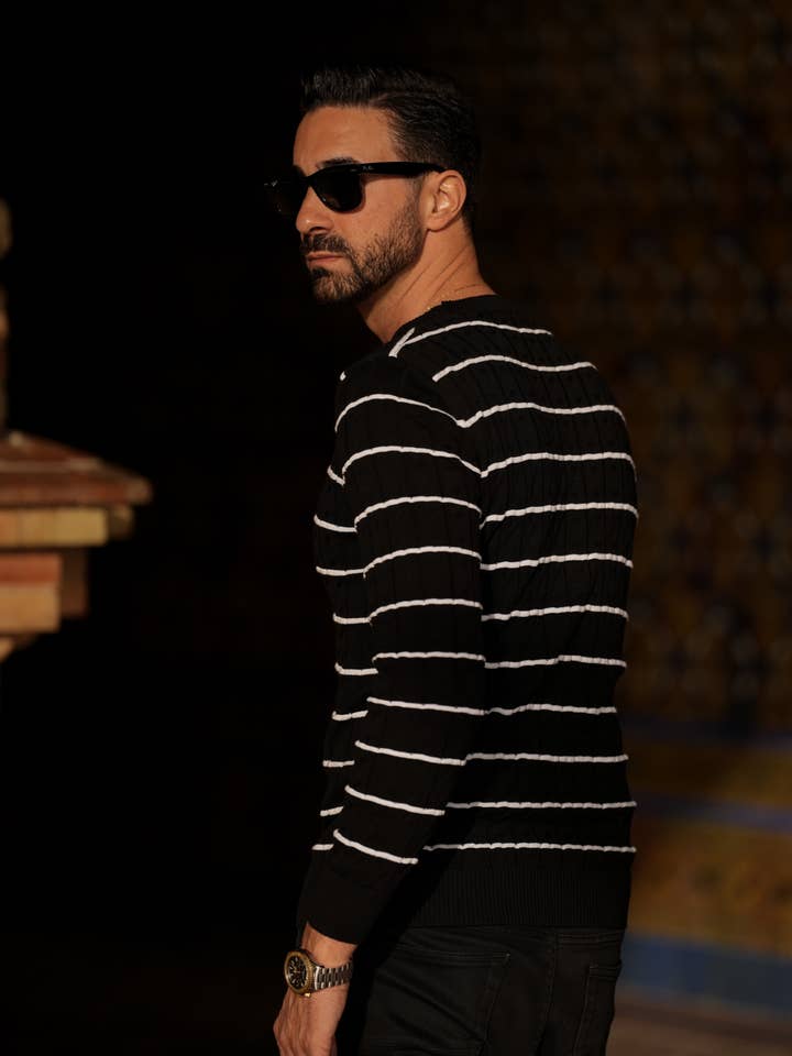 DONATO - Wholesale Sweatshirt - Men's - RAYAS BLACK&WHITE1