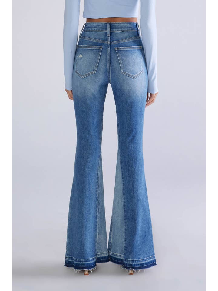 bleu Écharpe évasée à ourlet bloc de couleur bleu moyen pour femmes, automne en vente sur Faire2