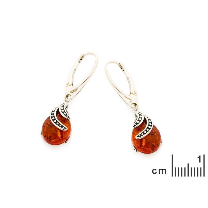 Cognac amber drop dangle earrings, silver for wholesale on Faire1