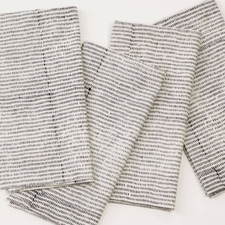 Graymarket Design - Vente Serviettes de table en tissu - Serviettes imprimées à blocs noirs Alice Stripes - ensemble de 41