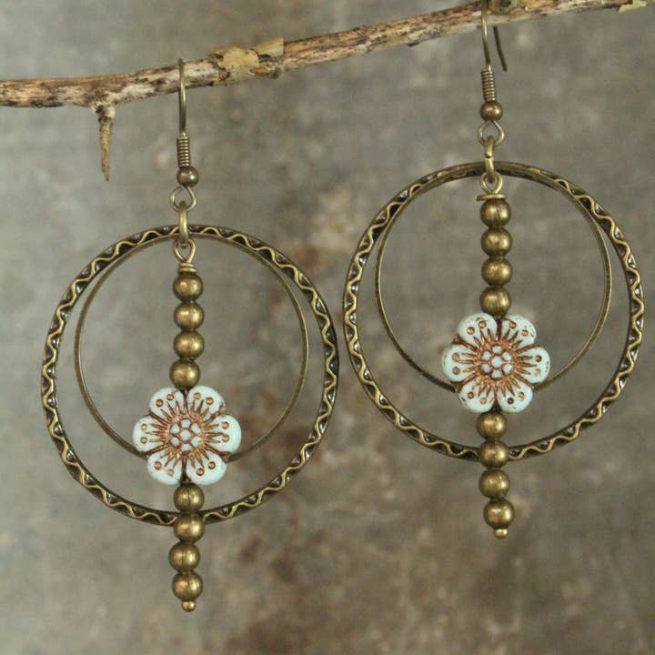 The Primitive Peddler, Inc. - Wholesale Dangle Earrings - Picasso Wildflower Glass Bead Earrings