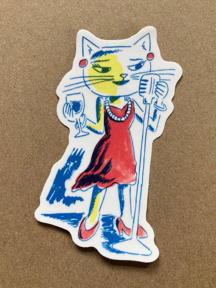 Singing Cat Sticker for wholesale by Steve Teare's Pet Portraits