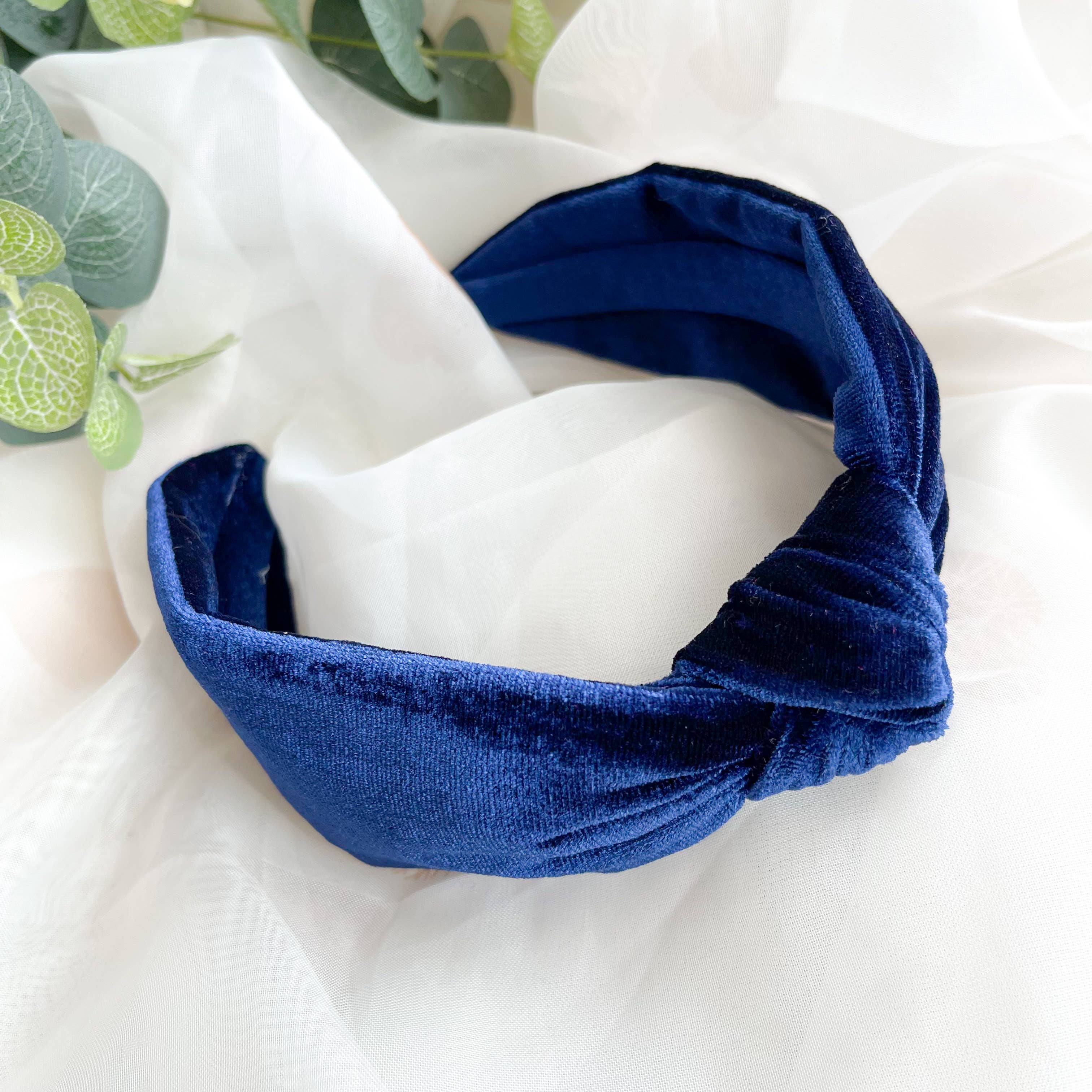 Nine Designs Ltd - Vente Bandeau – femme - Bandeau à nœud - Velours bleu marine, accessoire de cheveux de Noël