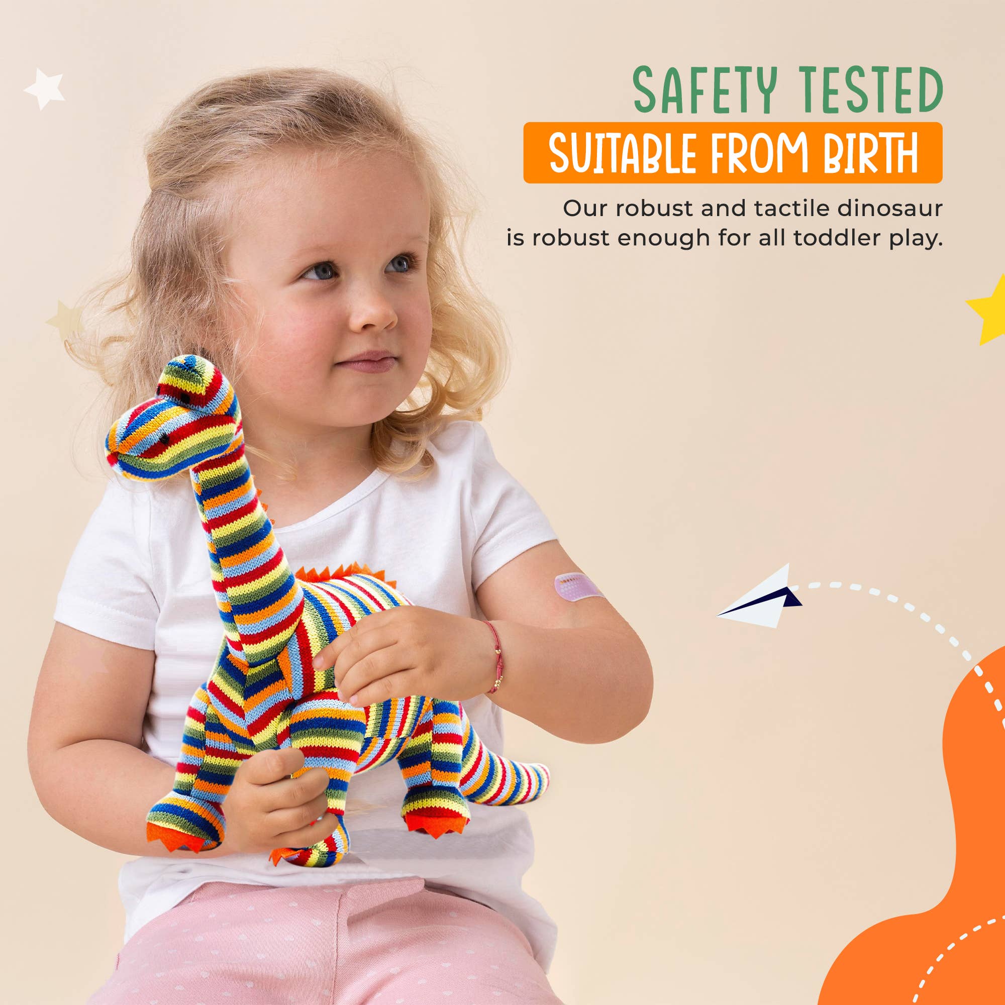 Best Years Ltd – wholesale Stuffed/plush toy – Kids & baby – Knitted Stripe Diplodocus Dinosaur Soft Toy Teddy2