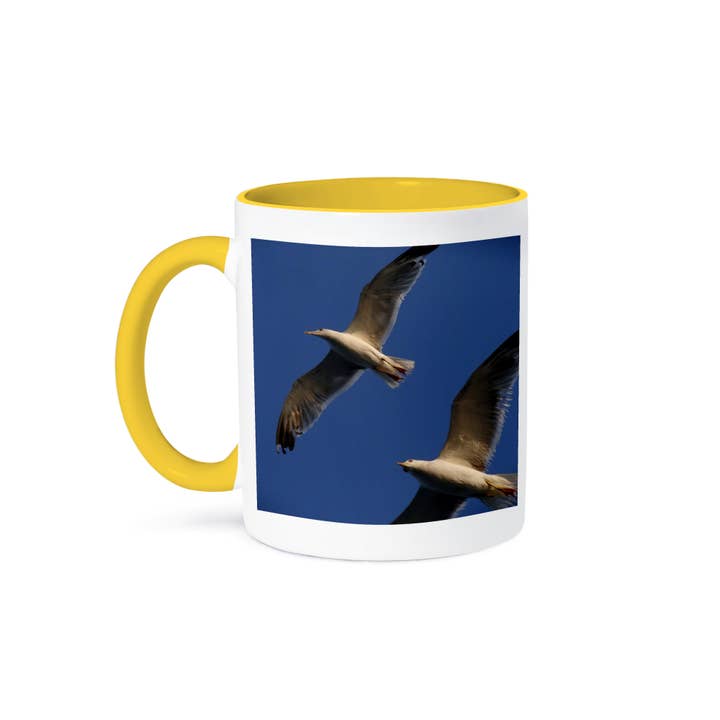 3dRose - Wholesale Coffee Mug - 3dRose, Seagulls A macro photograph of two seagulls in flight against a clear blue sky, Mug
