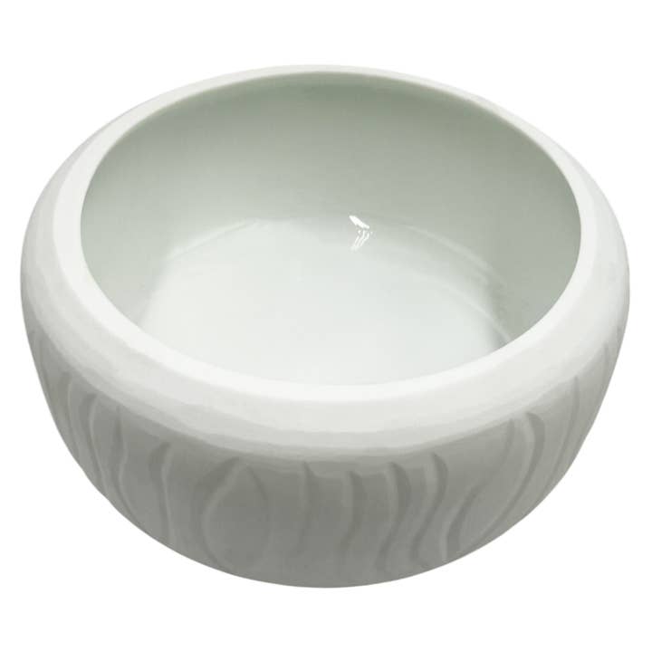 2626 Designs - Wholesale Vase - 10" Decorative Handmade Glass Wavy Textured Round White Vase1