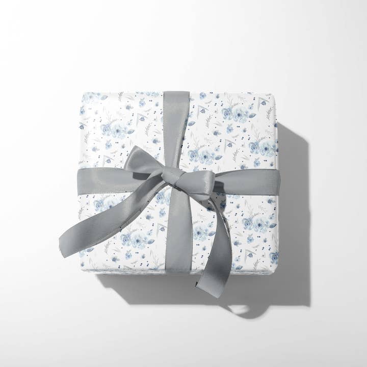 mad paperie - Vendita all'ingrosso Carta da regalo in fogli - Eleganti fiori blu - lussuosa confezione regalo ad acquerello
