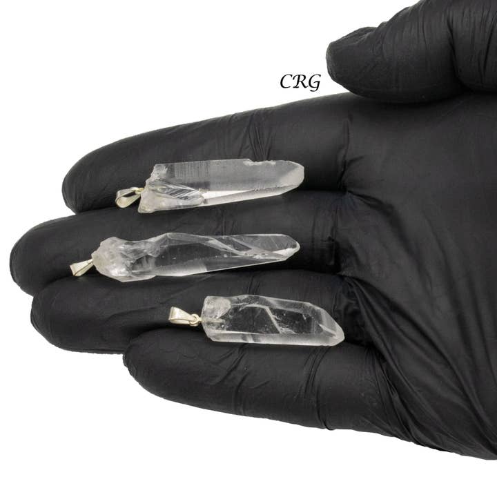 Crystal River Gems LLC - Wholesale Individual Charm/Pendant - SET OF 5 - Lemurian Quartz Point Pendants from Brazil / 25-45 mm Avg1
