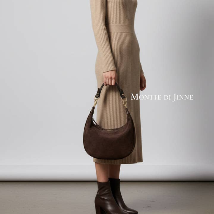Italian Suede & Leather Curved Shoulder Bag for wholesale by MONTTE DI JINNE