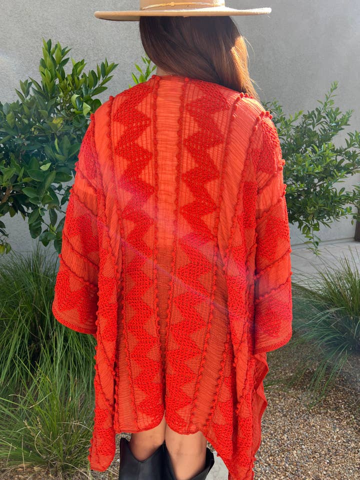 Justin & Taylor - Wholesale Kimono - Women's - Puffer-Up | Soft Textured Cover-Up Kimono With Pom Detail4