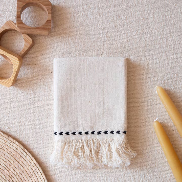 kd weave - Wholesale Dinner & Cloth Napkin - Black Braid Detail Napkin | Hand Woven Cotton | Set of 2