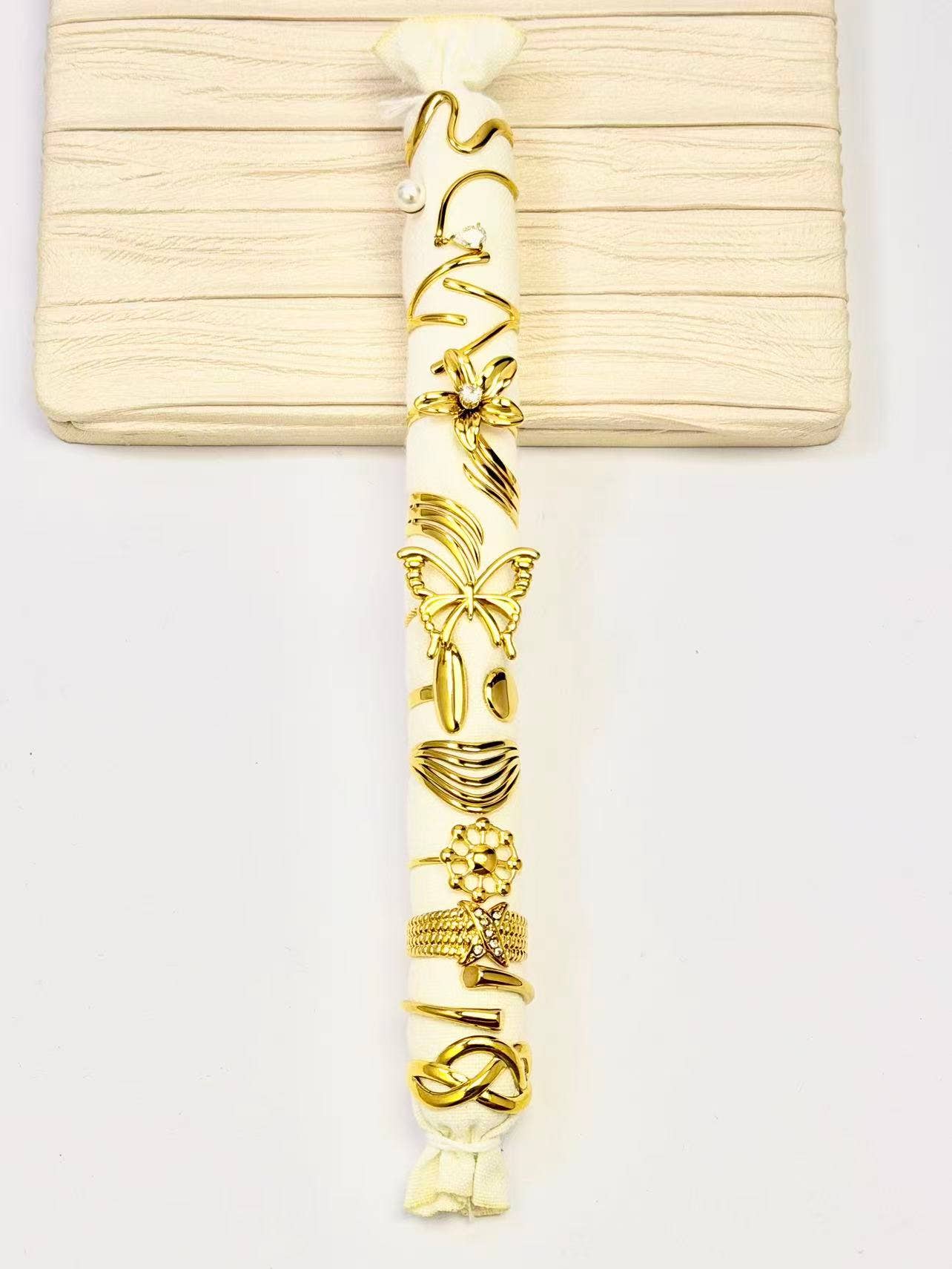 COSMOS - Wholesale Jewelry Set - Set of 12 Adjustable Steel Rings on Display Stand Included1