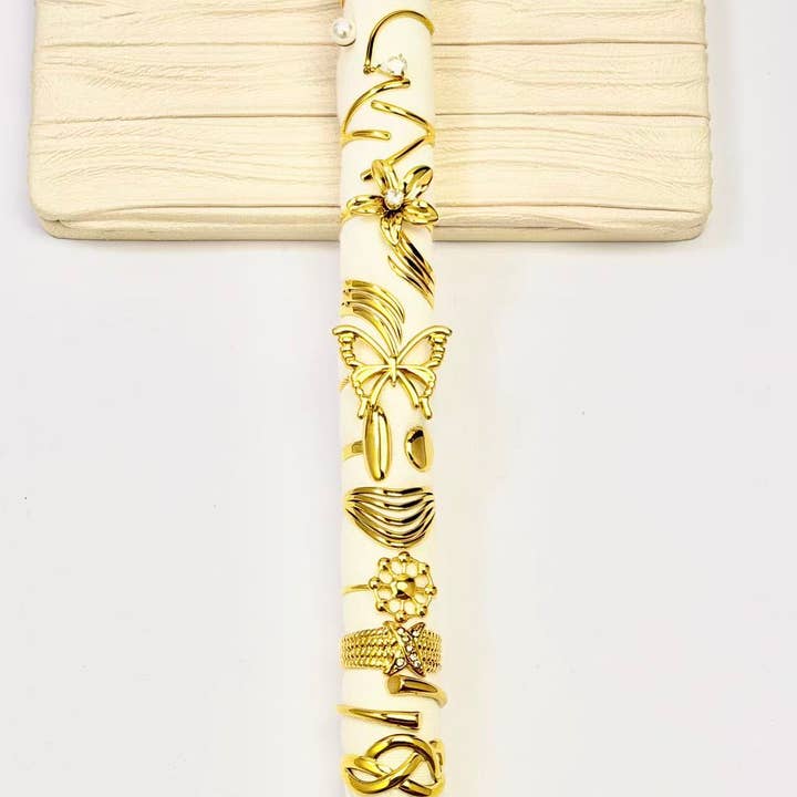 COSMOS - Wholesale Jewelry Set - Set of 12 Adjustable Steel Rings on Display Stand Included1