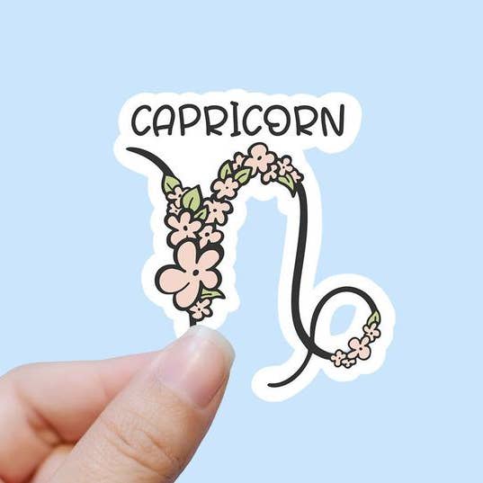 Flowered Capricorn Vinyl Sticker for wholesale by Sweet Humors